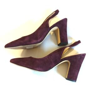 Suede Wine Slingback Shoes Size 8.5 4" Heel Sophisticated Chic Lord & Taylor